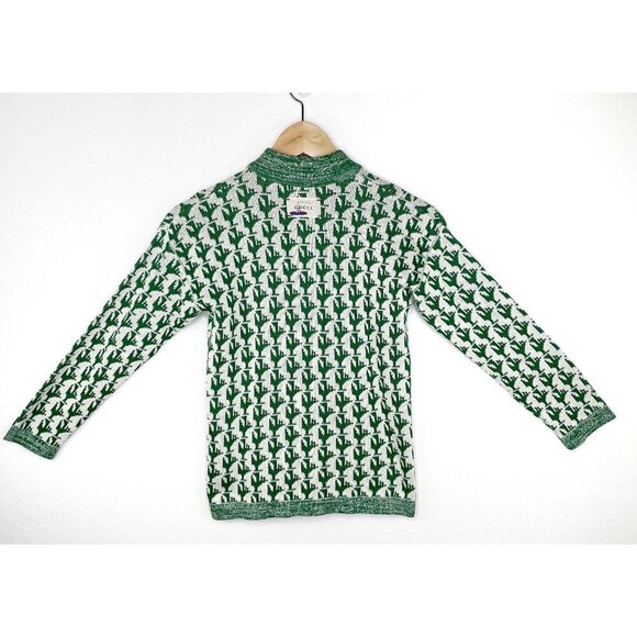 NWT Gucci Kids Half Zip Pullover Sweater In Green&White Size 6 - Picture 4 of 10